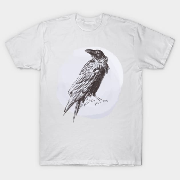 Hand drawn illustration of raven forest bird T-Shirt by Lshvsk